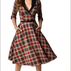 Plaid Unique Vintage Trudy swing dress pockets Large